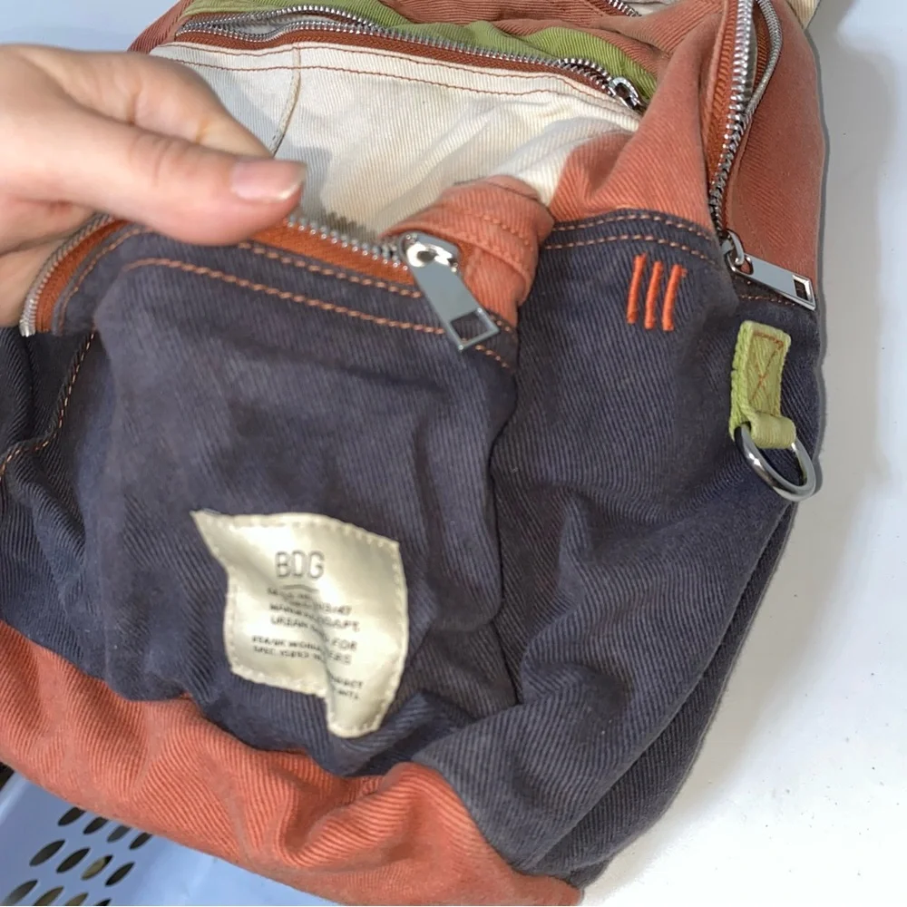 BDG Small Colorblock Backpack Cargo Multi Zipper Neutrals Unique Patchwork